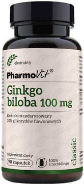Japansk Ginkgo Biloba standardisert ekstrakt 24 % flavonglykosider 100 mg 90 kapsler PHARMOVIT